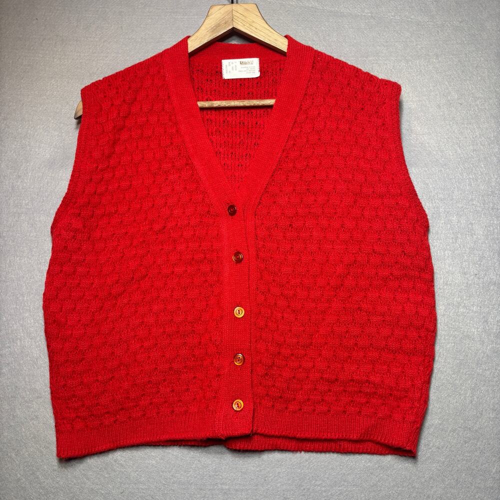 VTG‎ Montgomery Ward Red Knit Cardigan Sweater Vest Size 42 M Cozy Retro Grandpa